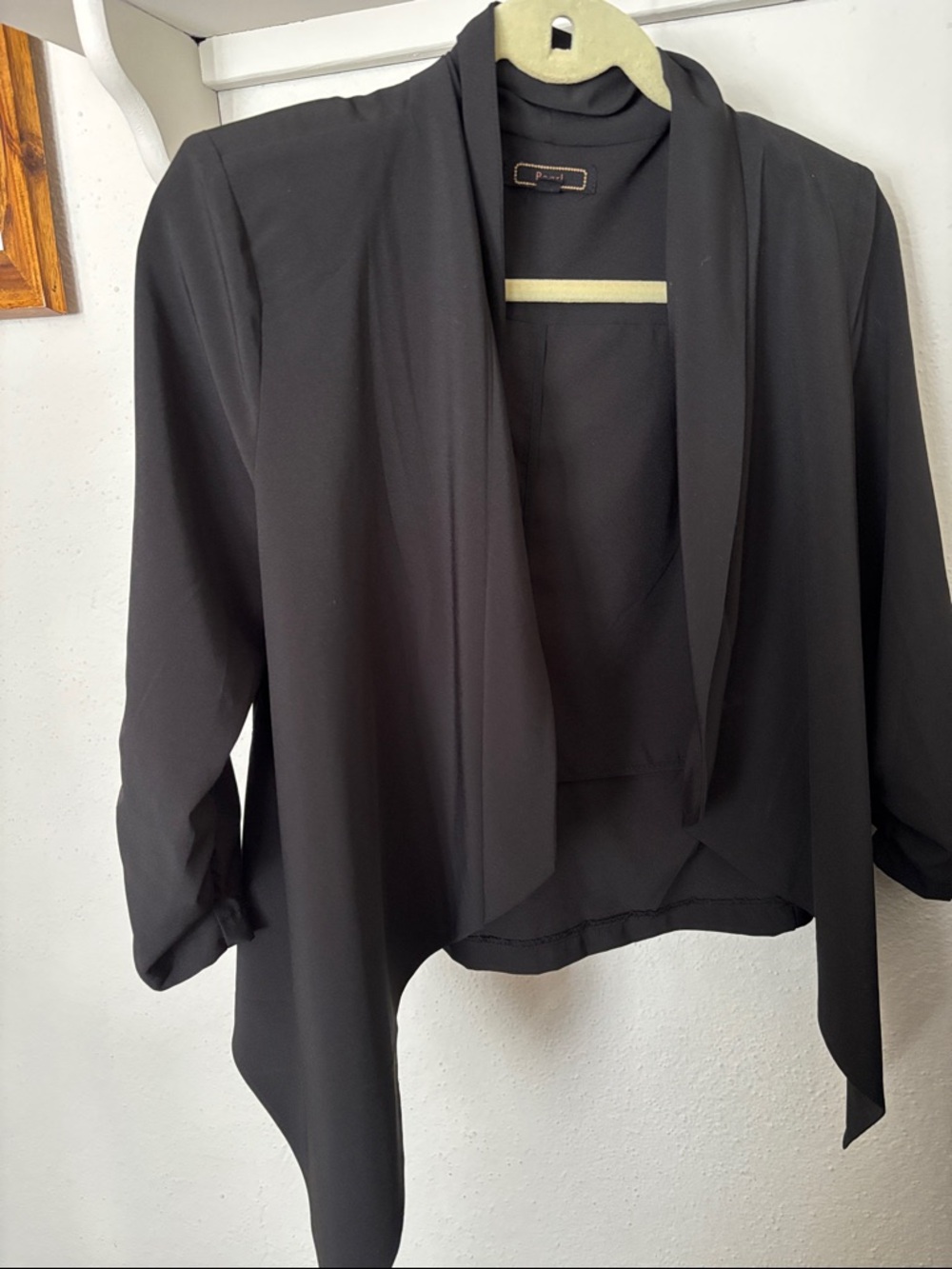 Pearl Black Draped Open Front Jacket size M